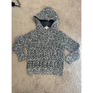 Cat & Jack blue/gray marled hooded sweater top with plaid hood, size 5T